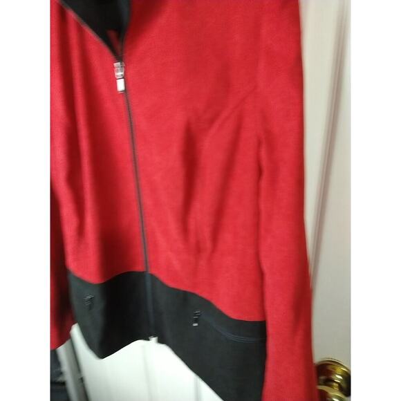 JM Collection Woman 14 Blazer Red Black Colorblock Zip Front /Pockets Suede Feel - Picture 4 of 9